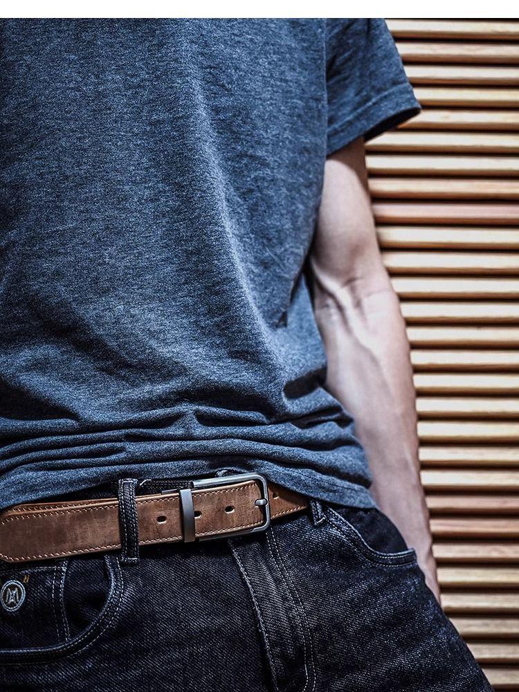 Vintage Handmade Top Grain Cowhide Belt - Men's Distressed Genuine Leather with Pin Buckle