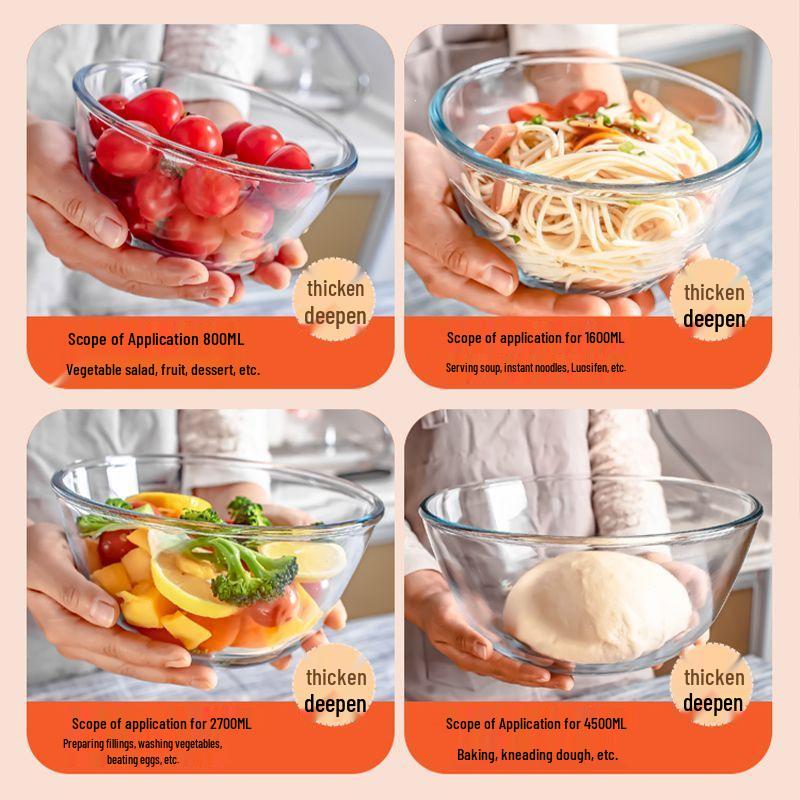 Heat-Resistant Large Thickened Borosilicate Glass Mixing Bowl – Ideal for Salads, Soups, and Egg Beating.