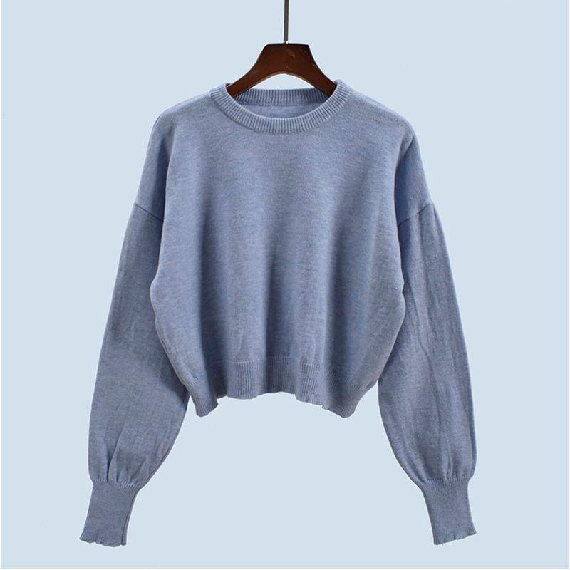 Export Cut Label Spring & Fall Knitting Bottoming Shirt Women's New Korean Style Lazy Style round Neck Loose Underwear Long Sleeved Top