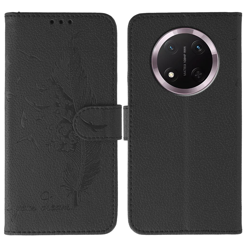 Phone Case For Honor Magic7 Lite 5G/X60 Pro 5G/X9c 5G Feather Imprint PU Leather Wallet Cover