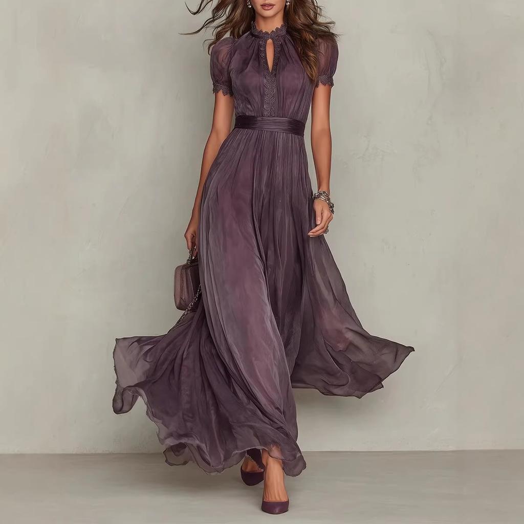 Nuovo Vestito Elegante da Donna per la Primavera, Scollo a V, Vestibilità Aderente, Scollo all'Americana, Bordi in Pizzo, Stampe alla Moda