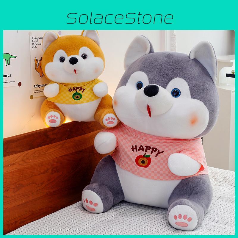 Puppy Husky Wearing Clothes Cartoon Plush Doll Kids Birthday Gift Home Decor