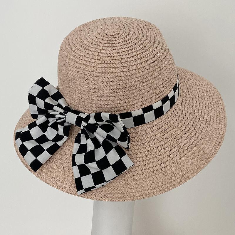 Checkerboard Hat Women's Summer Sun Hat Sun Protection Straw Hat Korean Version Fashion Sun Hat Travel Bucket Hat