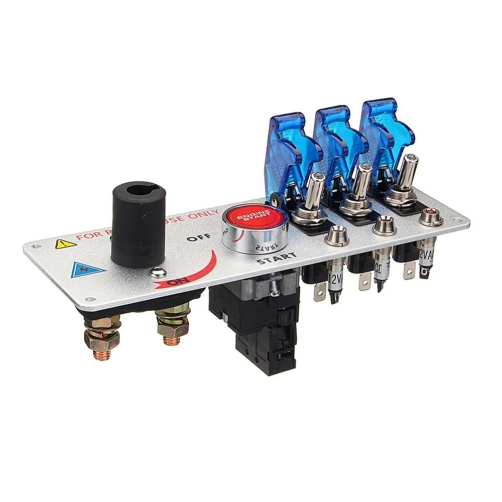 12V Racing Car Engine Start Button Panel, with Ignition switch, Start/Stop Button and LED switch