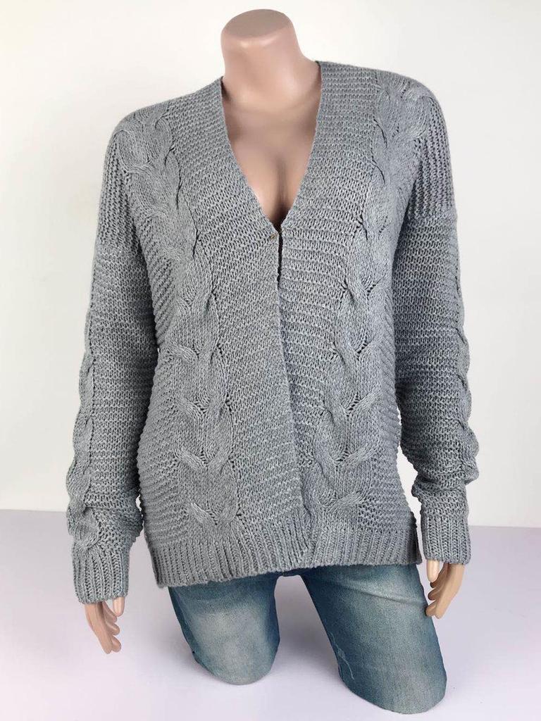 2023 Fall/Winter Cable Knit Cardigan: Chunky European & American Style Solid Sweater for Women