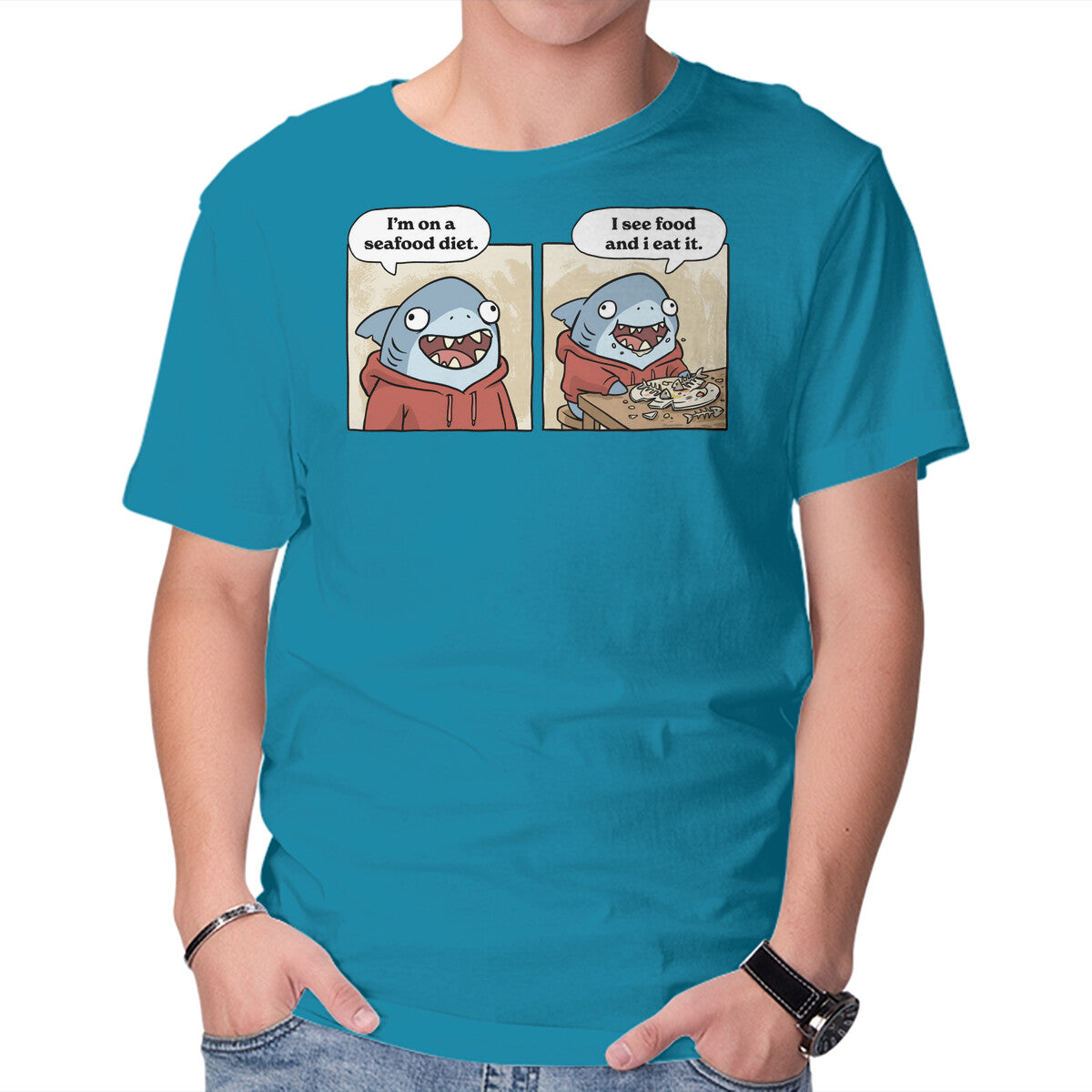 Unisex Crew Neck T-Shirt Shark Seafood Diet Graphic Short Sleeve Casual Tee XXXXL