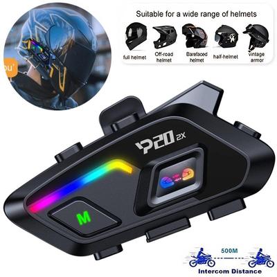 P20 Motorcycle Helmet Headset Bluetooth Hands Free Call Waterproof 500m Intercomunicador Speaker Earphone Wireless Phone Earphone 1000mAh With RGB