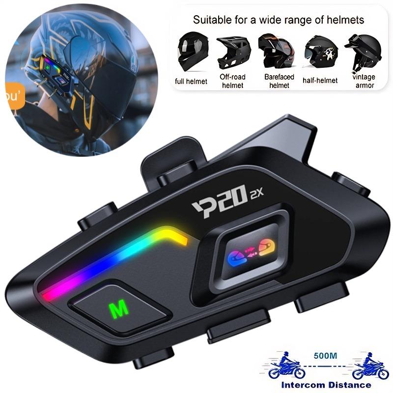 P20 Motorcycle Helmet Headset Bluetooth Hands Free Call Waterproof 500m Intercomunicador Speaker Earphone Wireless Phone Earphone 1000mAh With RGB