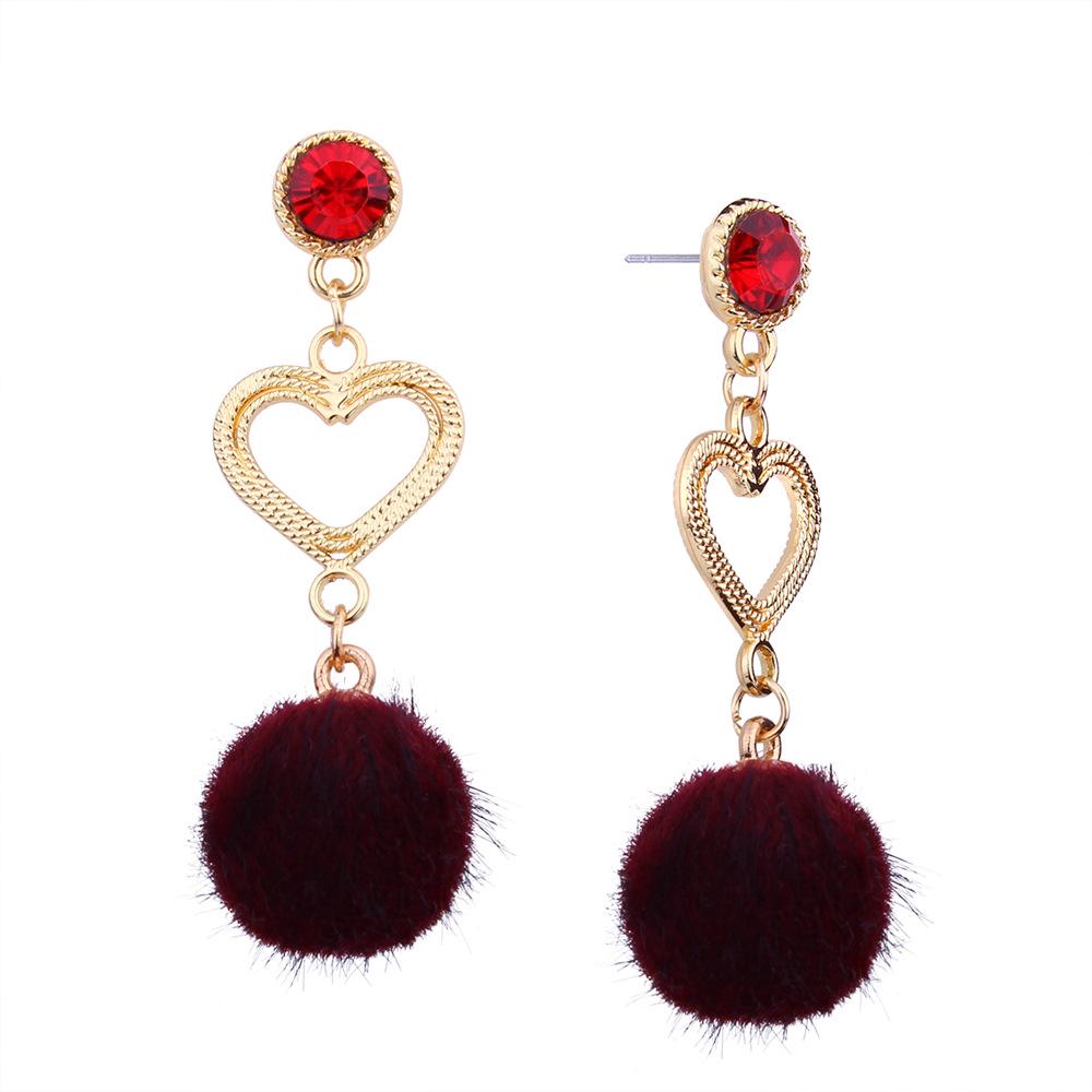 Pretty Rhinestone Heart Earrings Lovely Hairball Eardrop Ornament Birthday Valentine's Day Gift