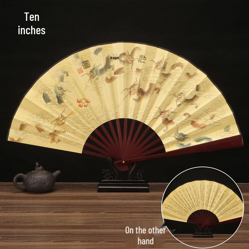 10-Inch Handmade Chinese Style Folding Fan: Custom Men's Hanfu Disco Fan