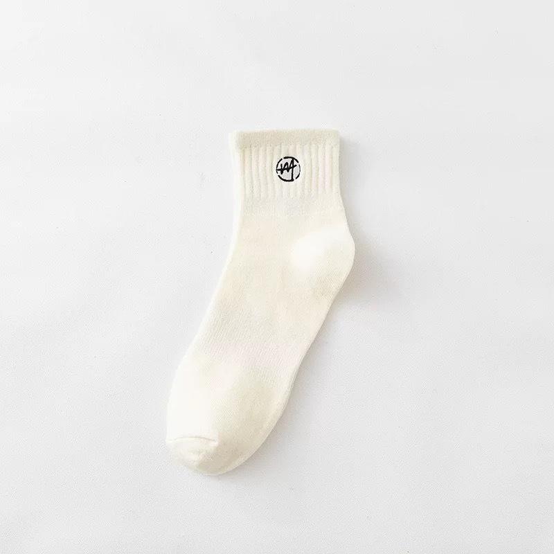 Men's Spring and Autumn Pure Cotton Solid Color Embroidered Sports Short Socks