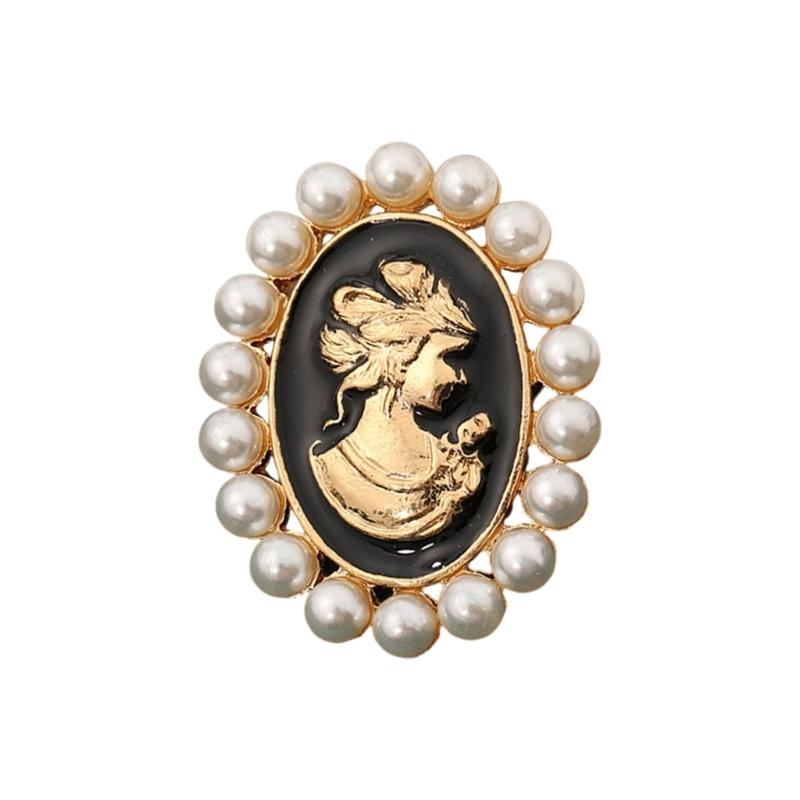 

Antique Style Alloy Floral Cameo Brooch with Rhinestones And Pearls Accent Vintage Jewelry Gift For Special Occasions S чорний