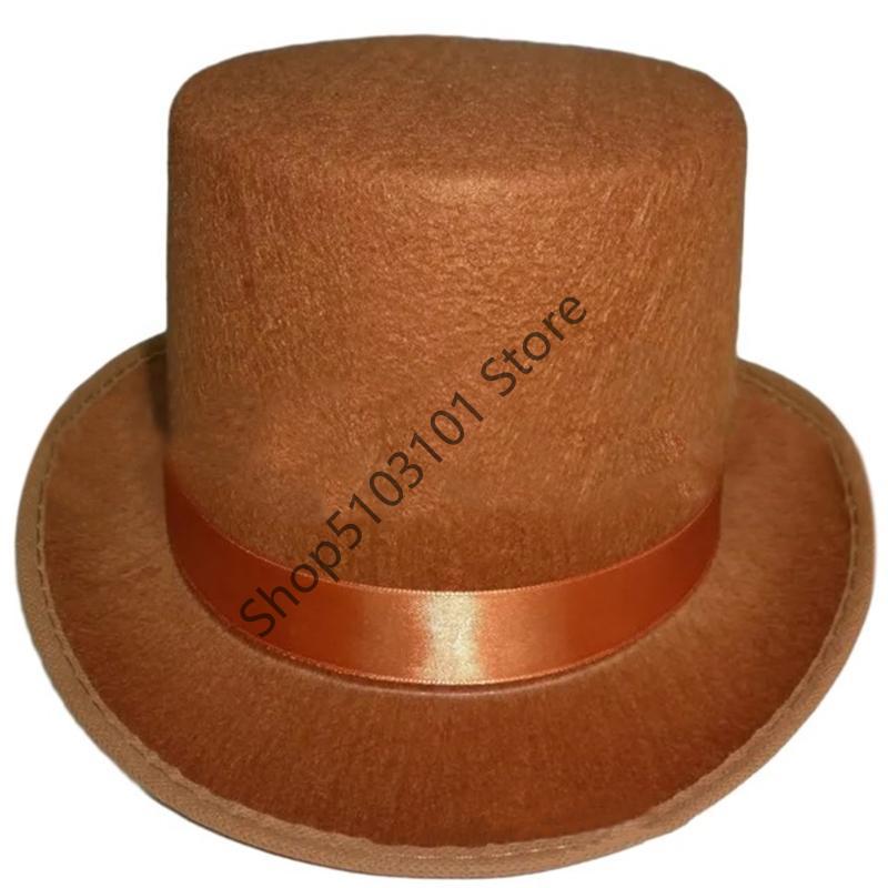 X6HE Elegant Stage Performances Tall Hat Cosplay Costume Gentleman Hat with Roll Trim Adult Carnivals Party Photography Hat