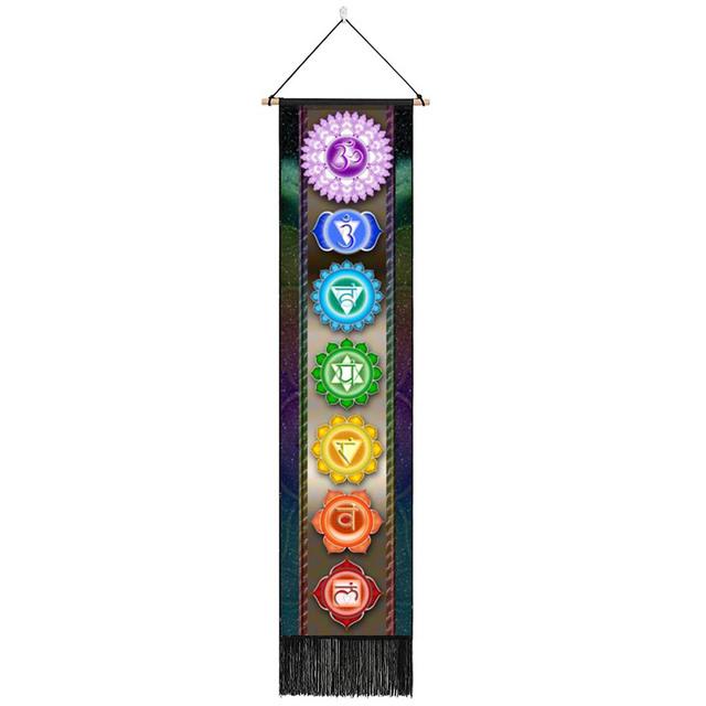 Seven Chakra Tapestry Vertical Wall Hanging Tree of Life Tapestry Tassel Yoga Meditation Tapestry for Bedroom Living Decoration