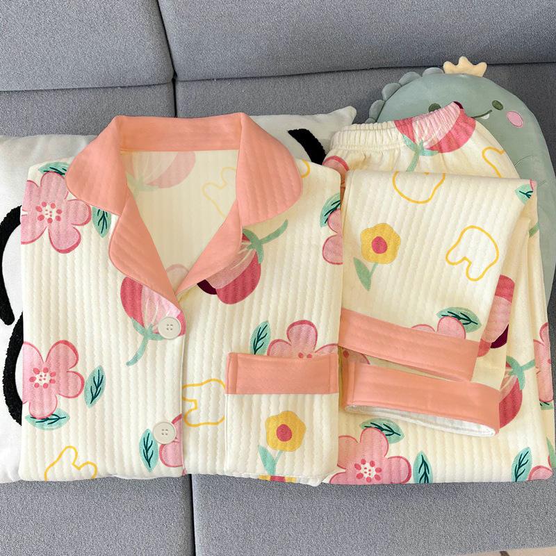 Middle-aged mother's new pajamas for women's autumn and winter air cotton interlayer thickened warm loungewear set