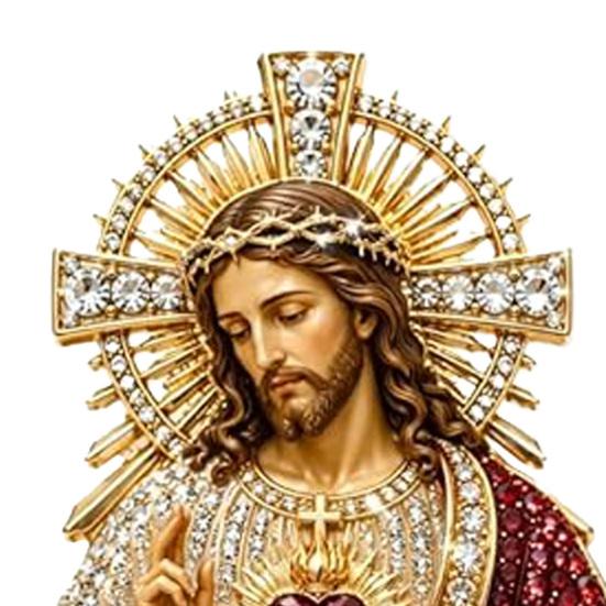 Sacred Heart of Jesus Brooch, Christian Confirmation Pin with Enamel Finish, Religious Jewelry Gift for Women Men Devotional Keepsake