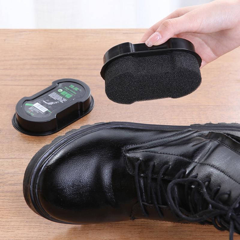 1 Multifunctional Double-Faced Shoe Polish Colorless Light Rub Leather Care Oil Sponge Wax Black Shoes Brush Household Cleaning