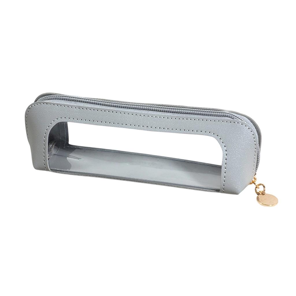 Three-dimensional Casual Transparent PU Pencil Case Casual Window Leather Pencil Case Transparent Stationery Bag
