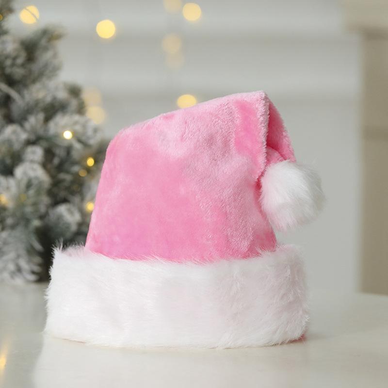 Plush Christmas Hat for Adults and Kids, Comfortable Santa Claus Cosplay Supplies, Party Decor, Pink, Coffee, Gift