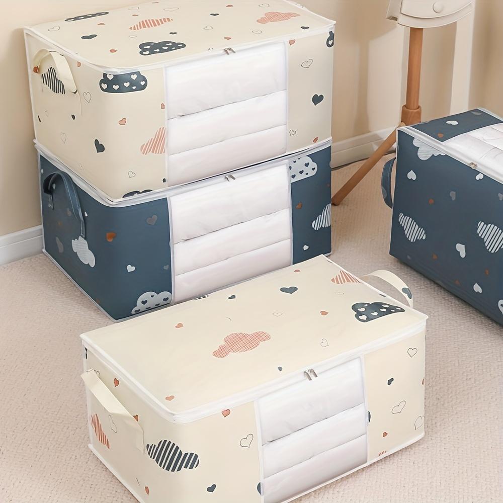 Large Capacity Bedding Organizer with Cartoon Pattern, Clothes Organizer with Handle and Transparent Window.