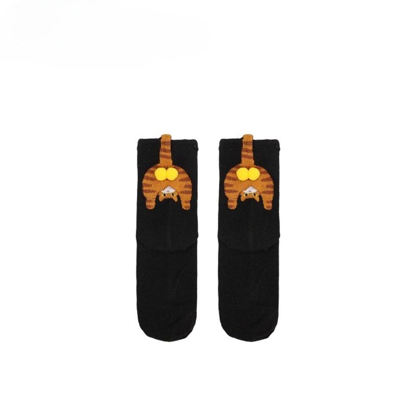 Spring and Summer Couple Socks Cute Mid Tube Versatile Women's Pile Socks Four Season Socks Cartoon Cat Jingle Egg