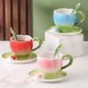 French Color Ceramic Coffee Mug Saucer Spoon Creative Tulip Perfume Cup Three-Dimensional Flower Afternoon Camellia Tea Cup Gift