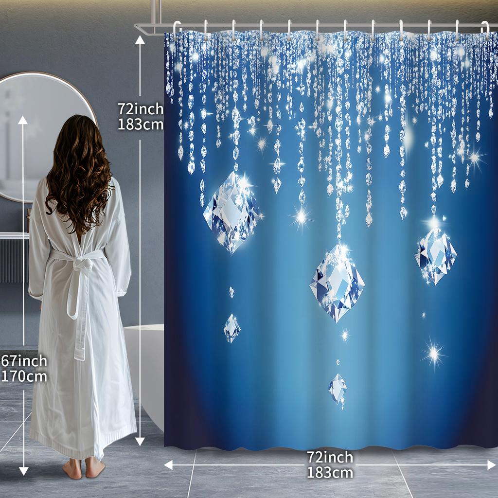 Blue Dreamy Crystal Diamond Shower Curtain Durable Polyester Fabric Waterproof Easy Clean for Bathroom or Room Divider