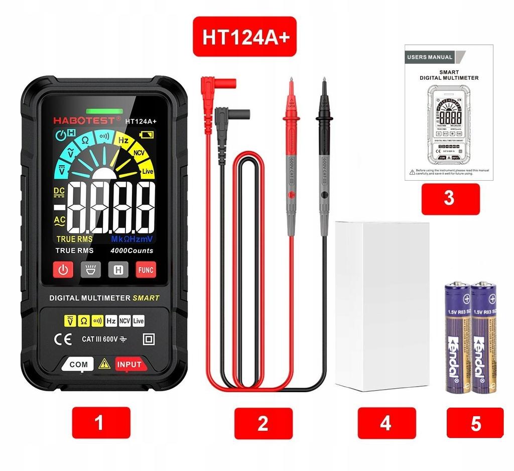 Digital Universal Multimeter Habotest Ht124+ Ncv With Led Flashlight + Batteries