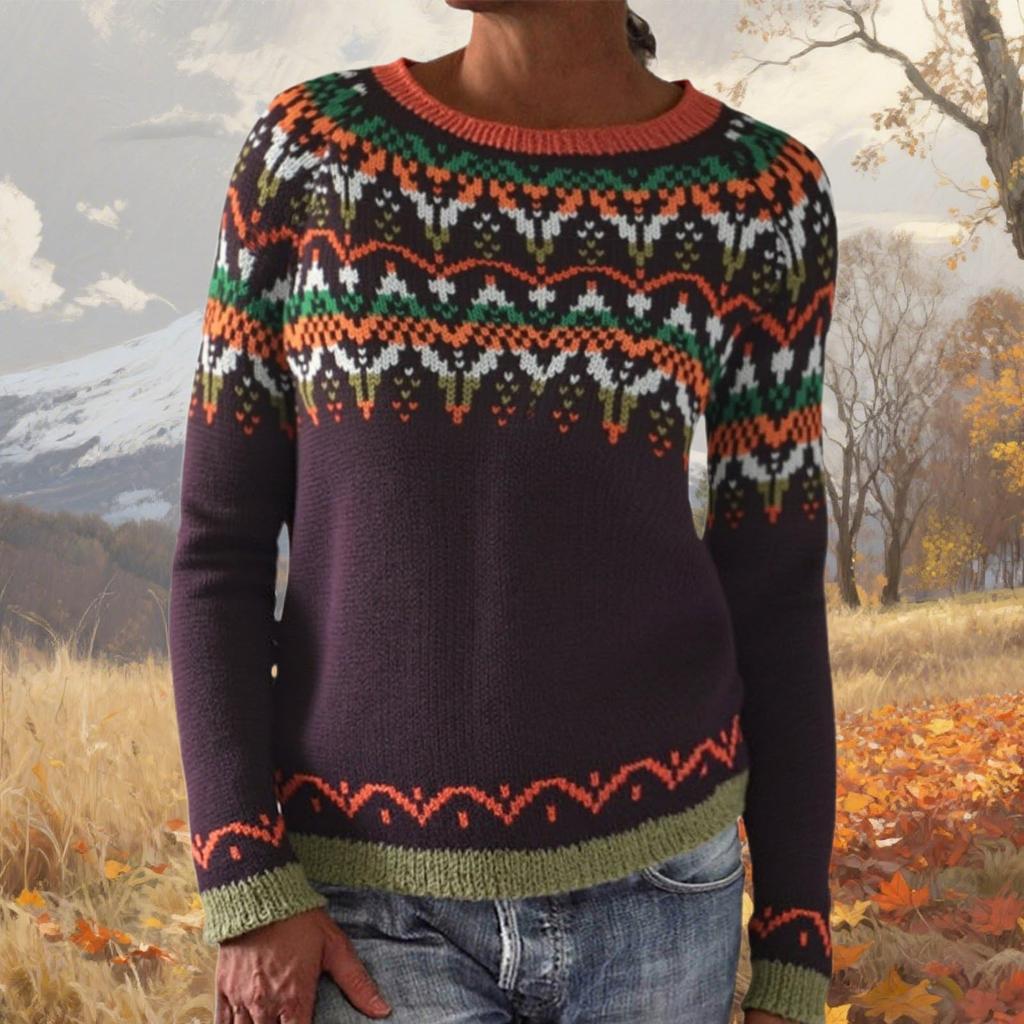 Ladies' Fashion Sweater, Round Neck,Loose Pullover Long-sleeved Knitted Sweater