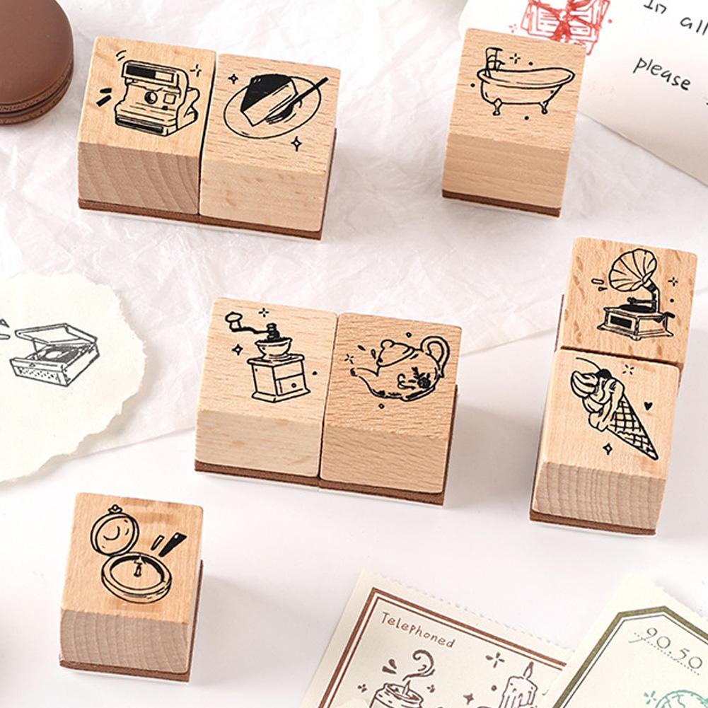 DIY Journaling Scrapbooking Diary Decoration 8Pcs/Set Wooden Stamp Seal Fresh Cute Pattern Seal Stamp Gift