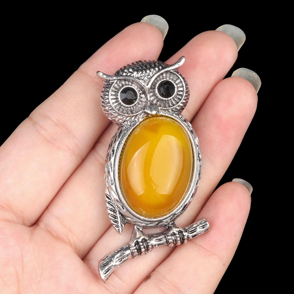 1Pc, Halloween Owl Shape Reiki Healing Crystal Pendant Brooch Pin, Unique Dual Purpose Design, for DIY Unisex Necklace Accessories or Hanging Clothes