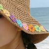 Beach Hat Hollow Design Large Eaves UV Blocking Colorful Flower Decoration Sun Protection Hat Portable Hand-Crocheted Straw Hat