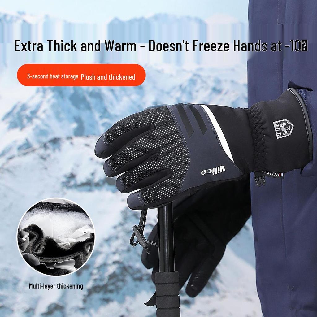 Vilico Waterproof Touch Screen Cycling & Mountaineering Gloves - Warm, Non-Slip, Windproof, Fleece-Lined, Wear-Resistant for Autumn & Winter.