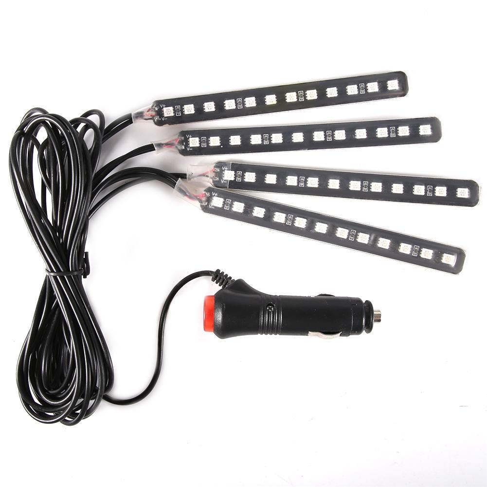 

12 В 4x 12SMD Автомобильные светодиодные ленты RGB для салона, подсветка для ног, атмосферная подсветка, пульт дистанционного управления(Голубой лед) Ice Blue
