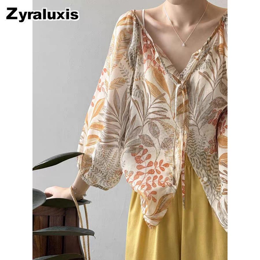 Floral Ruffled Shirt for Women, Summer French Style Lazy Thin Cover-up Short Sleeve Sun Protection Vest