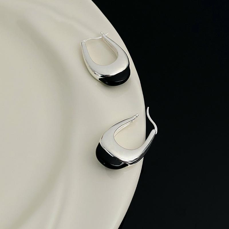 Sterling Silver Black Agate Earring for Women Geometry Water Droplets Versatile Design Gift Jewelry Dropshipping