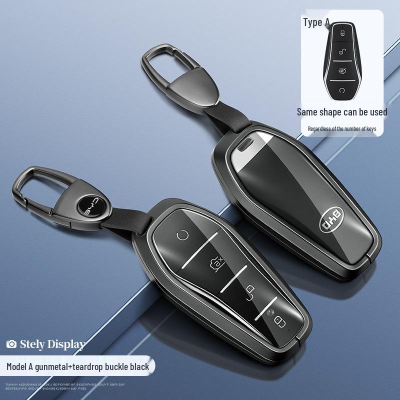 BYD Yuan Pro/Plus Car Key Cover - Genuine Leather Protective Shell with Metal Keychain