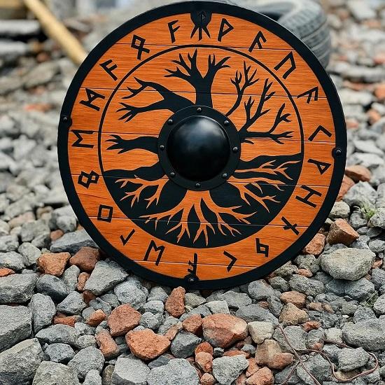 Warrior's Wooden Round Shield  Nordic Viking Wall Art for Home  Tree Wooden Viking Shield  Authentic