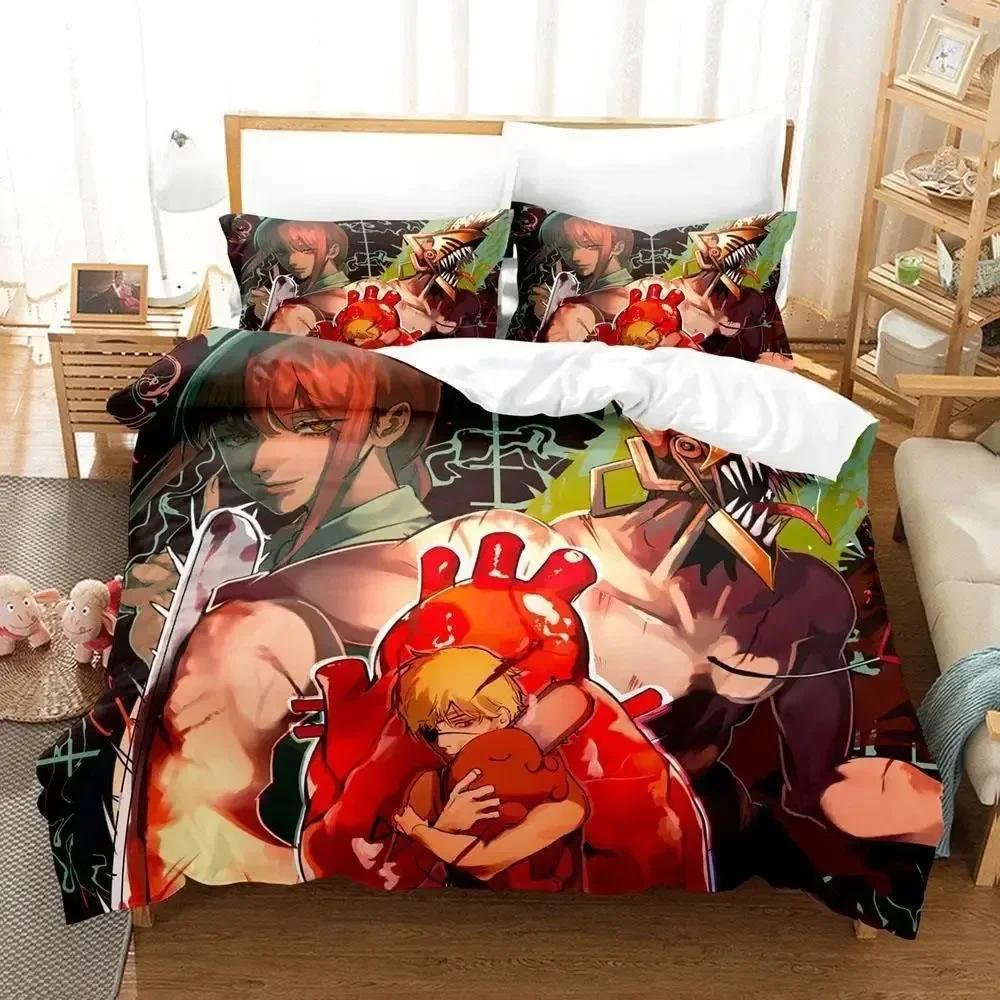 Pochita Chainsaw Man  Printed Bed Set Duvet Cover Pillowcase Bedding Set Bed Linen Sheet Quilt Cover Full Queen King Size