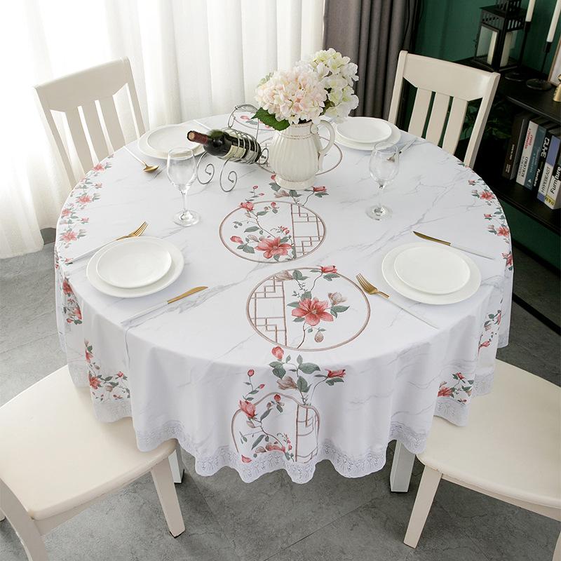 Round Table Tablecloth Household Waterproof, Oil-Proof And Anti-Scalding Leave-In Round Tablecloth Pvc Coffee Table Fabric Dining Table Mat