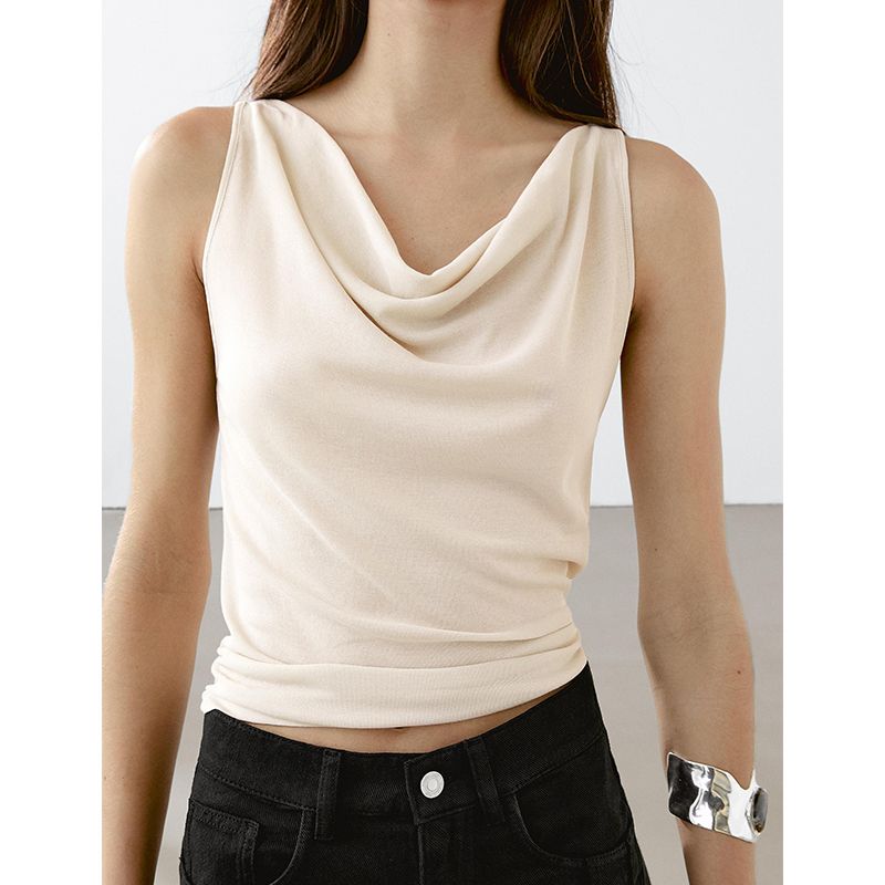 MD Summer Women's Clothing Minimalist Style Elegant Commute Style Comfortable Cotton Swing Collar Sleeveless T-shirt Top 6867532