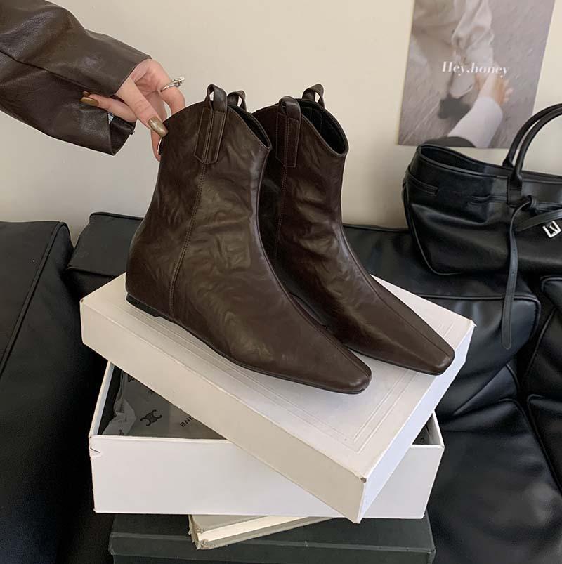 

Женские короткие ботинки 2025 новая внутренняя V-образная горловина задняя молния тонкие ботинки квадратный носок с юбкой ботильоны челси 40 коричневый