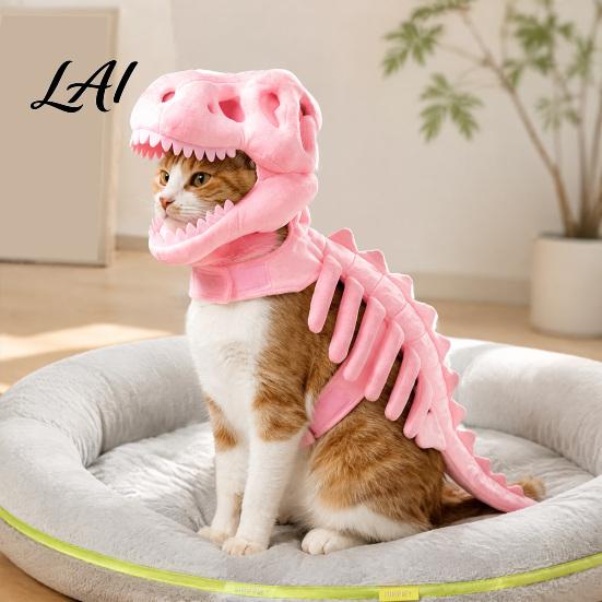 Costume Divertente per Gatti di Halloween Costume Scheletro di Dinosauro Abbigliamento Carino Abbigliamento Comodo Outfit per Gatti Festa Cosplay Oggetti di Scena per Foto Animale Domestico Inverno