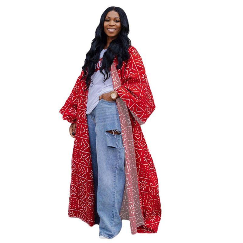 

Women s Long Loose Fitting Printed Cardigan Long Loose Print Cardigan red XXL
