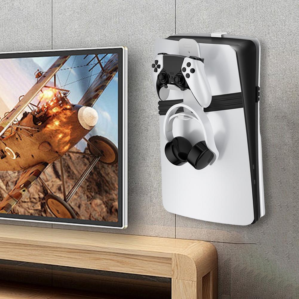 For PS5 Pro/PS5 Slim/PS5 Wall Mounted Console Stand Controller Headset Hook Host Wall Mount Bracket Host Stand for PlayStation 5