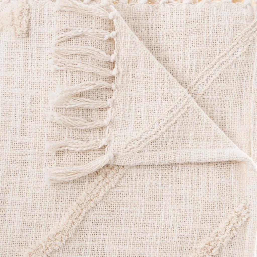 Inca Bedspread 130 X 180 Cm Ivory, Embroidered Cotton