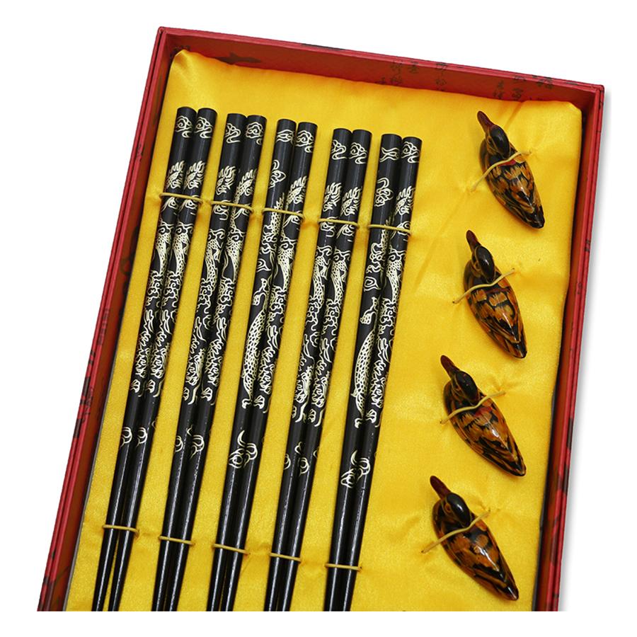 Gift Box Chopsticks Peking Opera Facial Makeup Wooden Carving Craft Korean Chopsticks Set Japanese Sushi Chop Sticks Wood Ducks