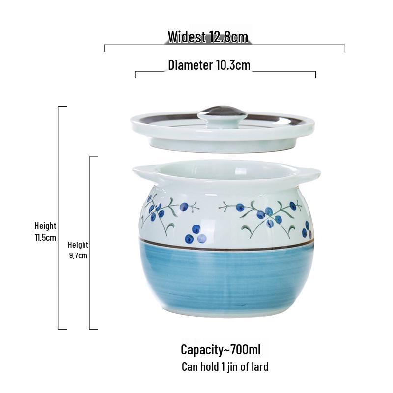 Ceramic Lard & Oil Storage Jar - Poreless Salt & Seasoning Container