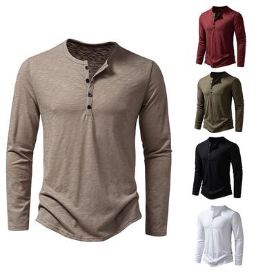 Herren-T-Shirt mit Henley-Ausschnitt und Knopfleiste, langärmelig, lässig, einfarbig, modisch