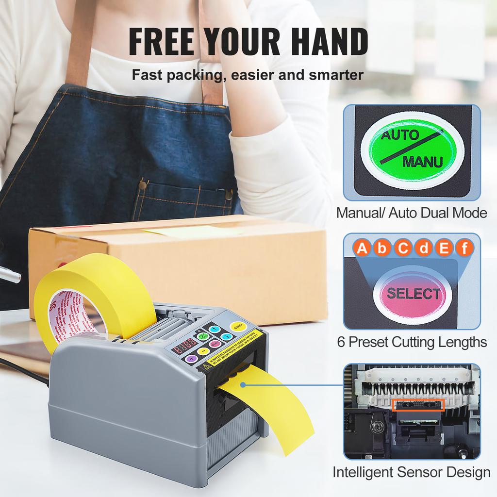 SucceBuy ZCUT-9 Automatischer Klebeband-Schneidemaschine Papier-Schlitzspender 6-60mm Klebe Elektrischer Klebeband-Schneider für Verpackung